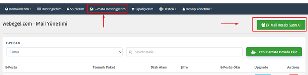 Mail Hesabı Y&uuml;kseltme ve Ek Mail Tanımlama