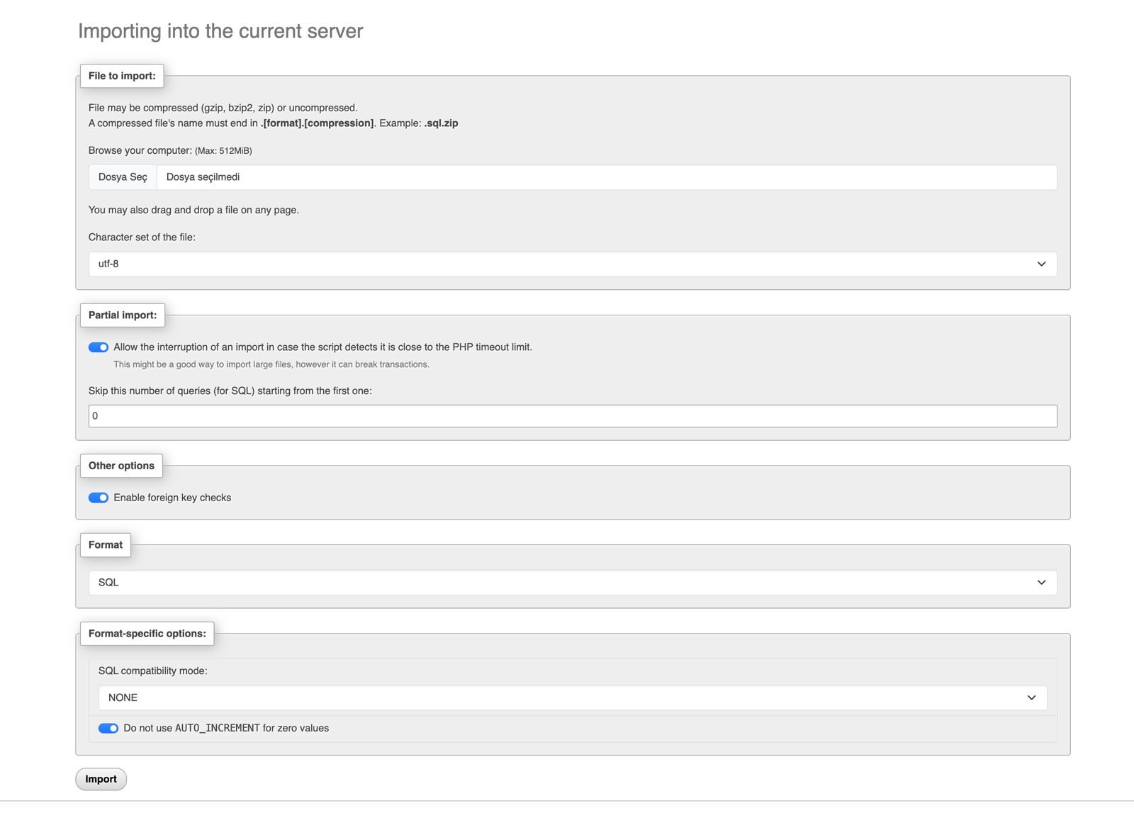 Import SQL files into a MySQL database