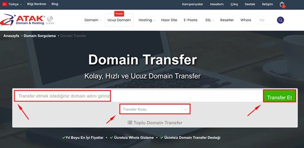 Farklı firmada bulunan domain, atakdoamin hesabıma nasıl transfer edebilirim ?