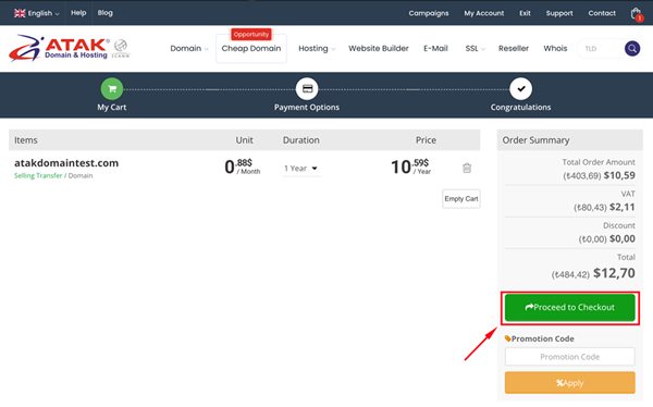How can I transfer a domain from another provider to my Atak Domain account?