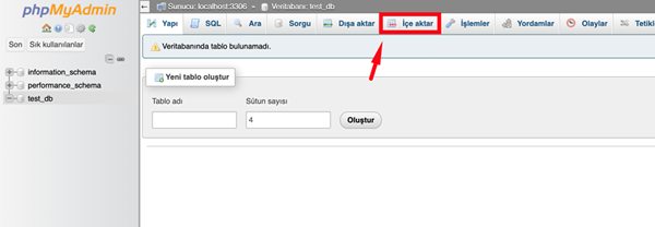 SQL dosyalarını bir MySQL veritabanında i&ccedil;e aktarın