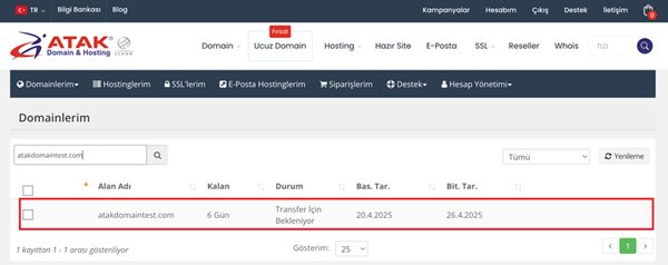 Farklı firmada bulunan domain, atakdoamin hesabıma nasıl transfer edebilirim ?