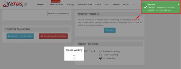 Transfer of my domain address outside of Atak Domain