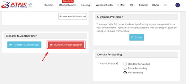 Transfer of my domain address outside of Atak Domain