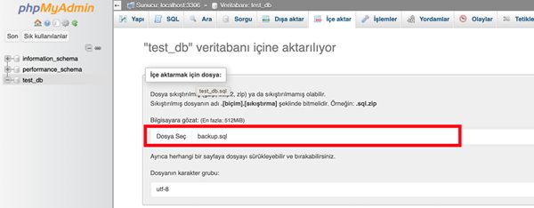 SQL dosyalarını bir MySQL veritabanında i&ccedil;e aktarın
