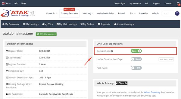 Transfer of my domain address outside of Atak Domain