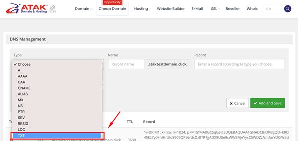 Adding a TXT Record
