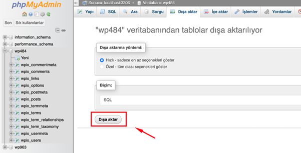 Veritabanımın Backup ını nasıl alabilirim ?