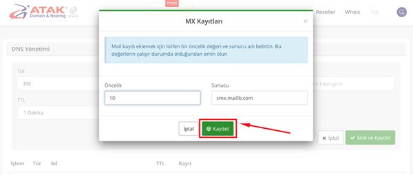 MX Kaydı Ekleme