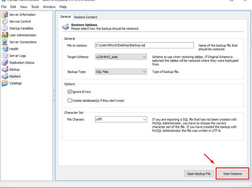 MySQL Administrator ile Veritabanı Geri Y&uuml;kleme Nasıl Yapılır?