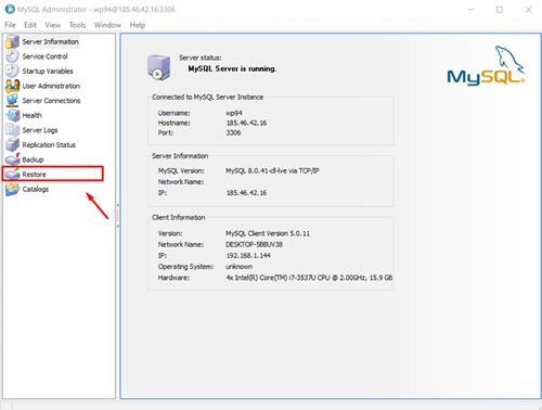 MySQL Administrator ile Veritabanı Geri Y&uuml;kleme Nasıl Yapılır?