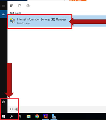 Windows aramasında IIS yazılarak Internet Information Services (IIS) Manager'ın açılması